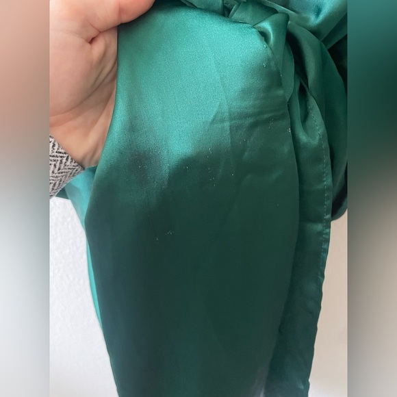 Selfie Leslie Ireland silky angel sleeve wrap mini dress in jade - Picture 5 of 6